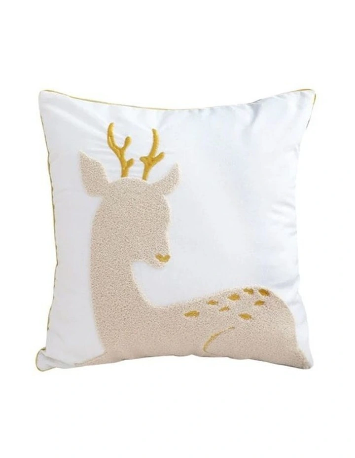 SOGA 2X 45cm Whimsical Beige Reindeer Applique Gold Accent Throw Pillow image 1