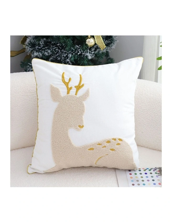 SOGA 2X 45cm Whimsical Beige Reindeer Applique Gold Accent Throw Pillow image 2