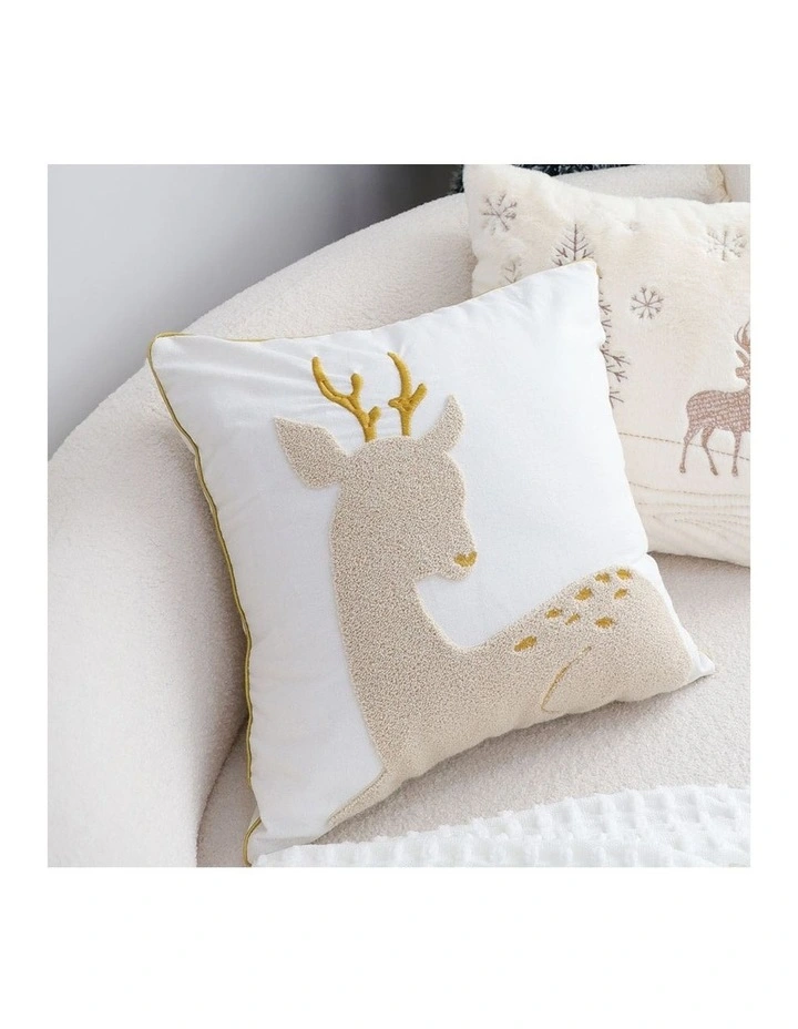 SOGA 2X 45cm Whimsical Beige Reindeer Applique Gold Accent Throw Pillow image 3