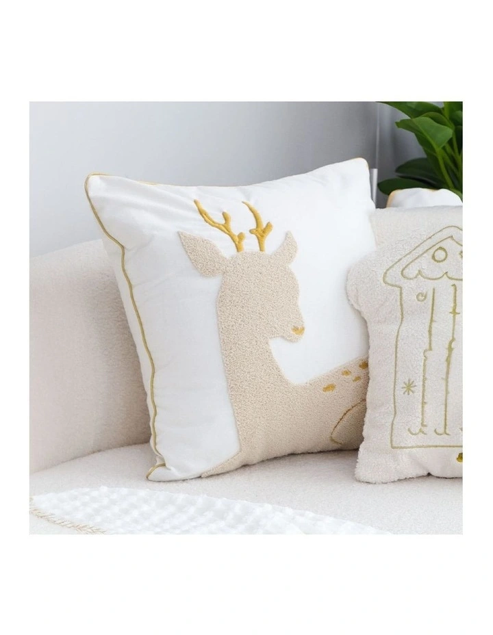 SOGA 2X 45cm Whimsical Beige Reindeer Applique Gold Accent Throw Pillow image 4