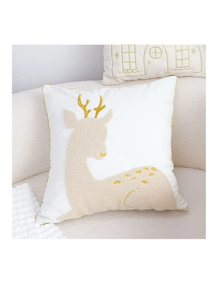 SOGA 2X 45cm Whimsical Beige Reindeer Applique Gold Accent Throw Pillow image 5