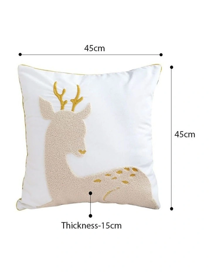 SOGA 2X 45cm Whimsical Beige Reindeer Applique Gold Accent Throw Pillow image 6