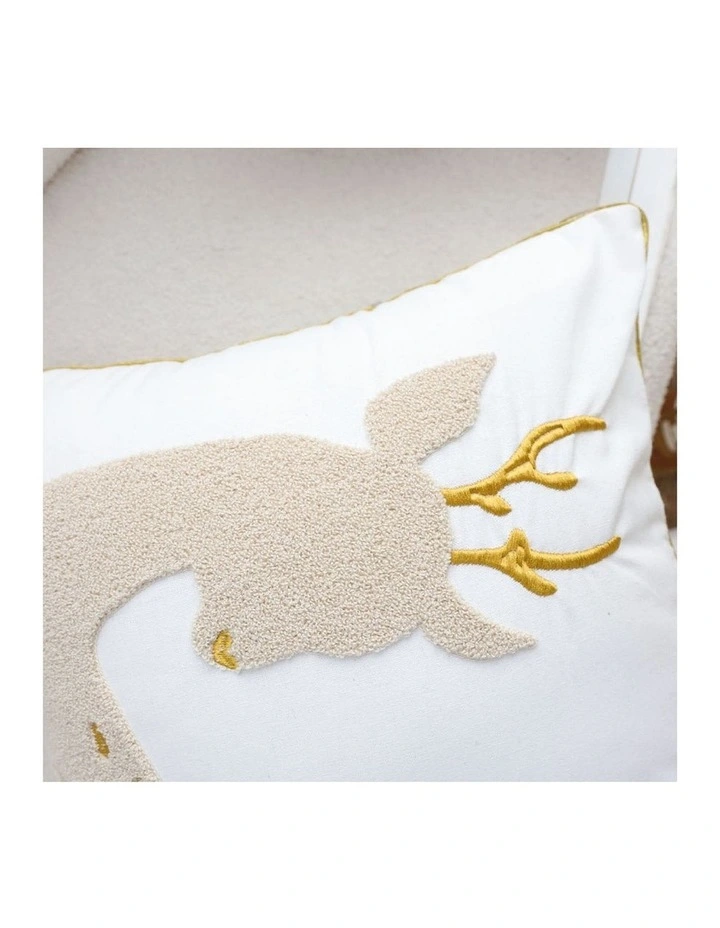 SOGA 2X 45cm Whimsical Beige Reindeer Applique Gold Accent Throw Pillow image 7