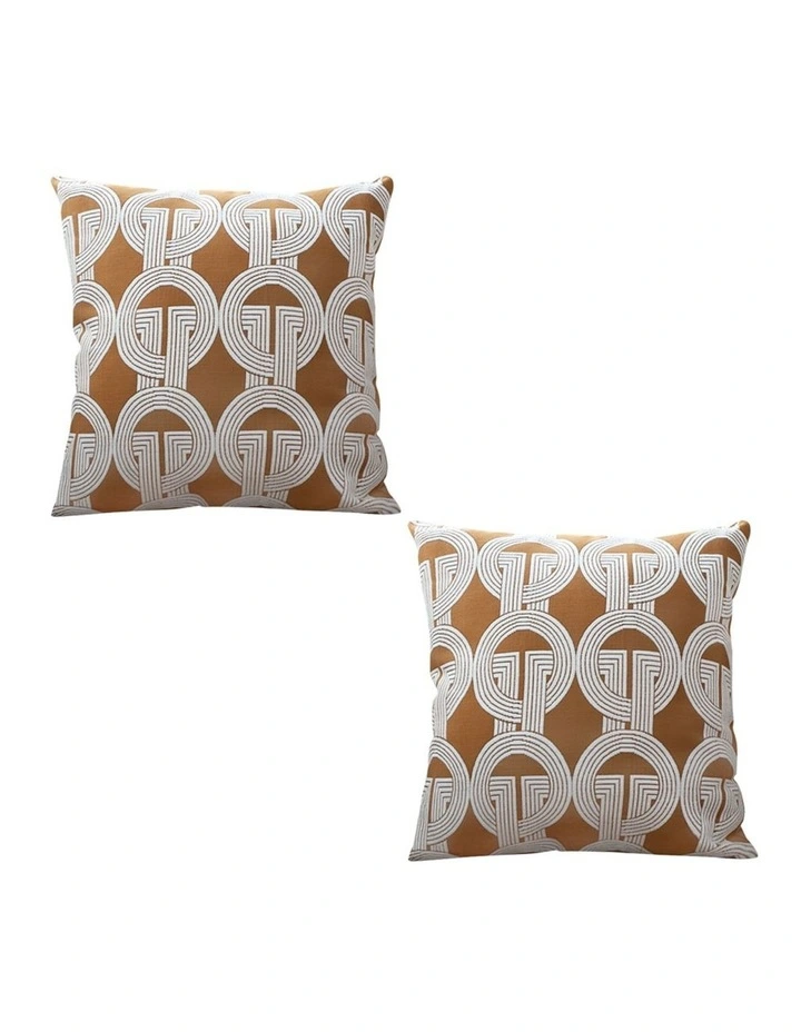 SOGA 2X 50cm Throw Pillow Brown Circular Chain Jacquard Decorative Square for Home Decor image 1