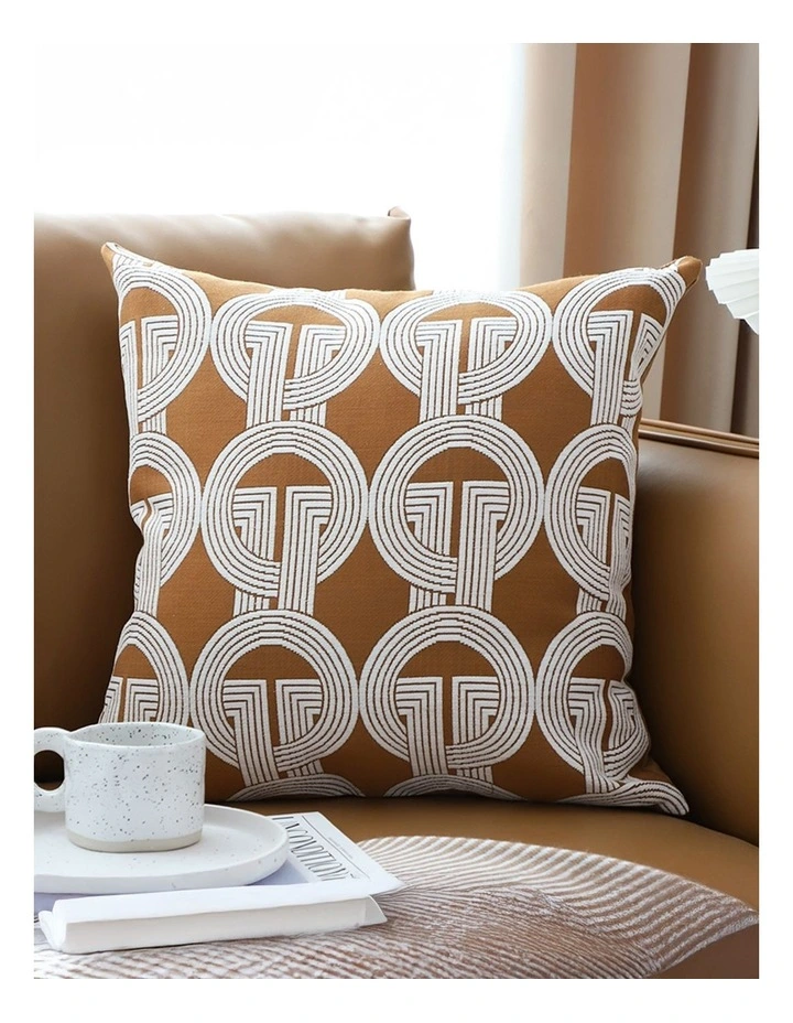 SOGA 2X 50cm Throw Pillow Brown Circular Chain Jacquard Decorative Square for Home Decor image 2