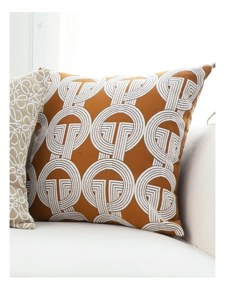 SOGA 2X 50cm Throw Pillow Brown Circular Chain Jacquard Decorative Square for Home Decor image 3