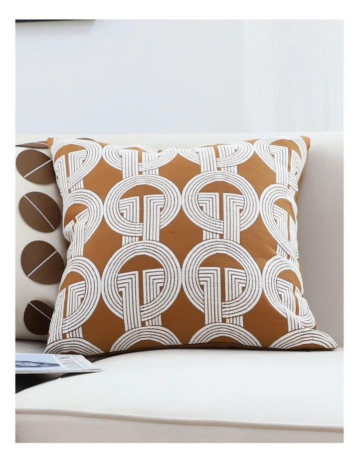 SOGA 2X 50cm Throw Pillow Brown Circular Chain Jacquard Decorative Square for Home Decor image 4