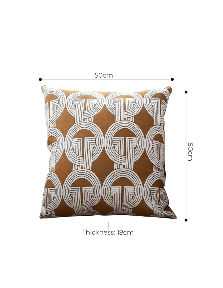 SOGA 2X 50cm Throw Pillow Brown Circular Chain Jacquard Decorative Square for Home Decor image 5