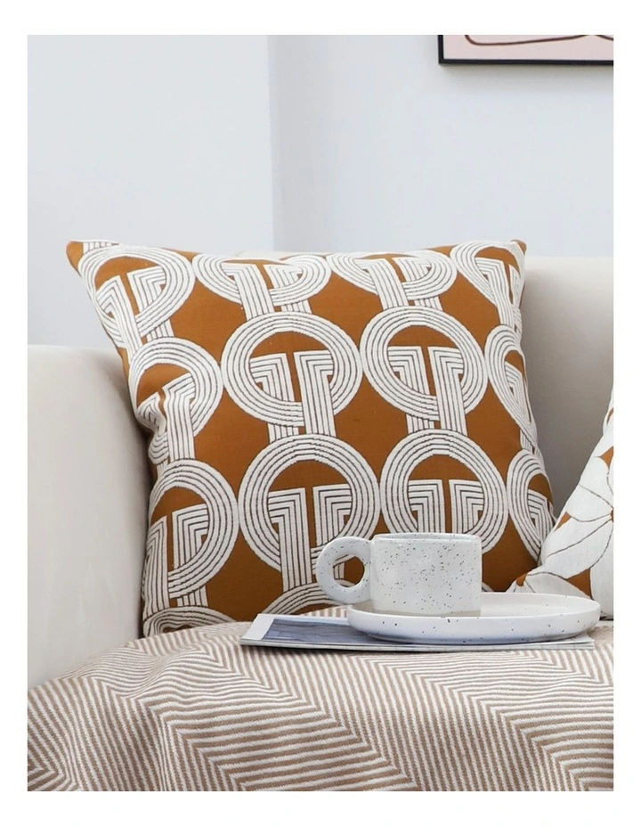 SOGA 2X 50cm Throw Pillow Brown Circular Chain Jacquard Decorative Square for Home Decor image 6