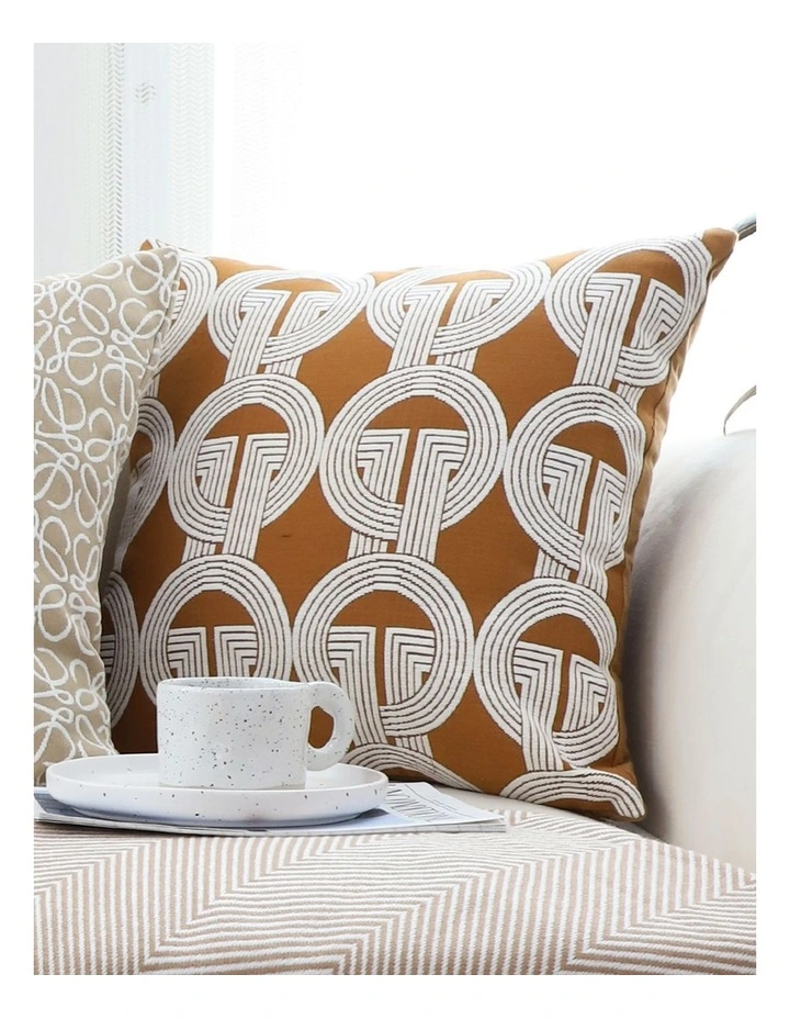 SOGA 2X 50cm Throw Pillow Brown Circular Chain Jacquard Decorative Square for Home Decor image 7