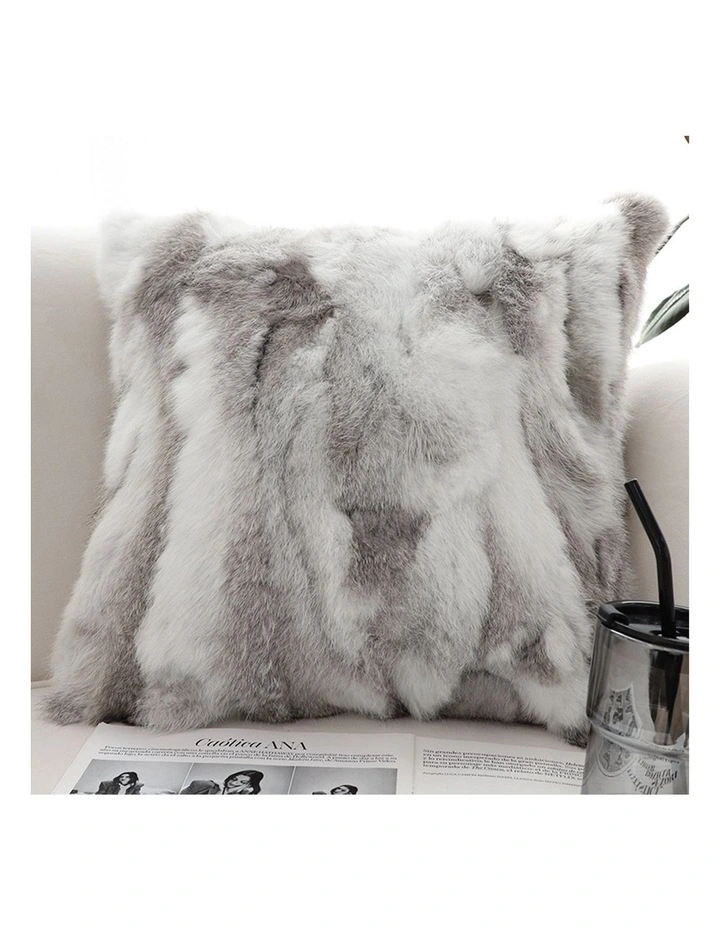 SOGA 2X 45cm Throw Pillow Floral Gray Rabbit Fur Square Warm Cozy Decorative Cushion Home Decor image 2