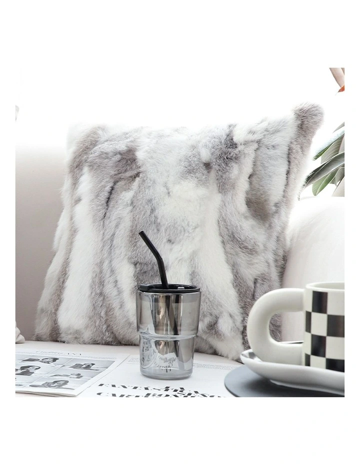 SOGA 2X 45cm Throw Pillow Floral Gray Rabbit Fur Square Warm Cozy Decorative Cushion Home Decor image 4