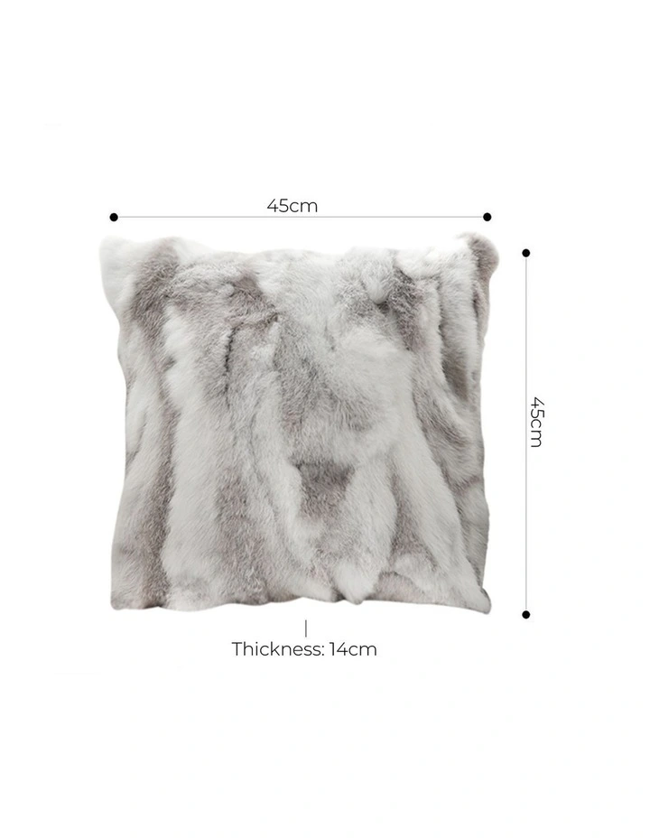 SOGA 2X 45cm Throw Pillow Floral Gray Rabbit Fur Square Warm Cozy Decorative Cushion Home Decor image 5
