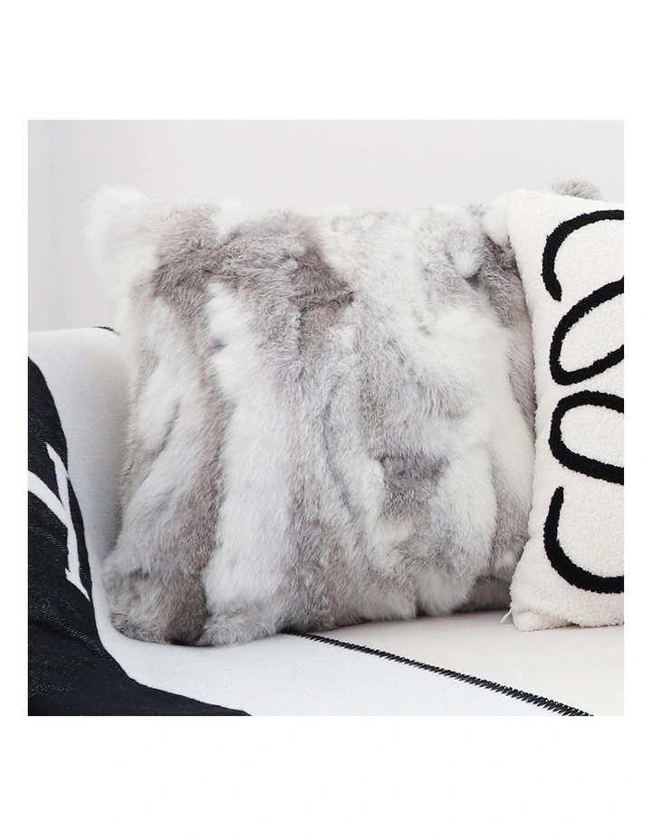 SOGA 2X 45cm Throw Pillow Floral Gray Rabbit Fur Square Warm Cozy Decorative Cushion Home Decor image 6