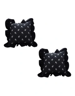 SOGA 2X 45cm Throw Pillow Black Ruffled Square Decorative Cushion for Rose Lovers Cozy Home Decor