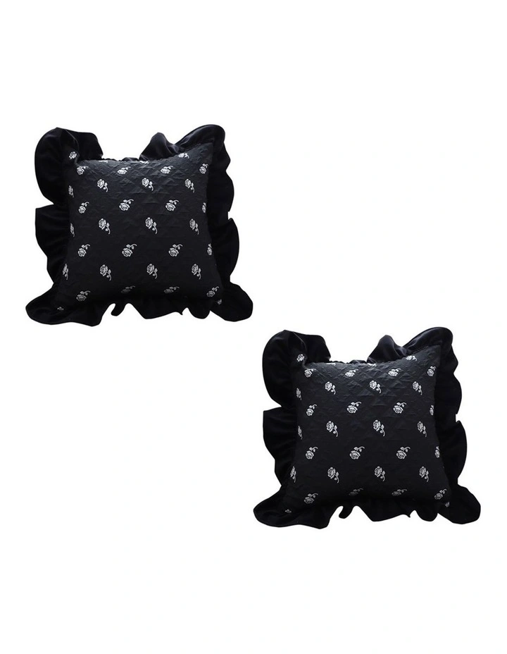 SOGA 2X 45cm Throw Pillow Black Ruffled Square Decorative Cushion for Rose Lovers Cozy Home Decor image 1