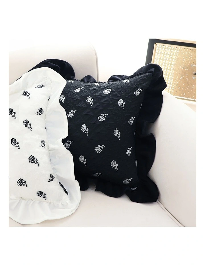 SOGA 2X 45cm Throw Pillow Black Ruffled Square Decorative Cushion for Rose Lovers Cozy Home Decor image 3