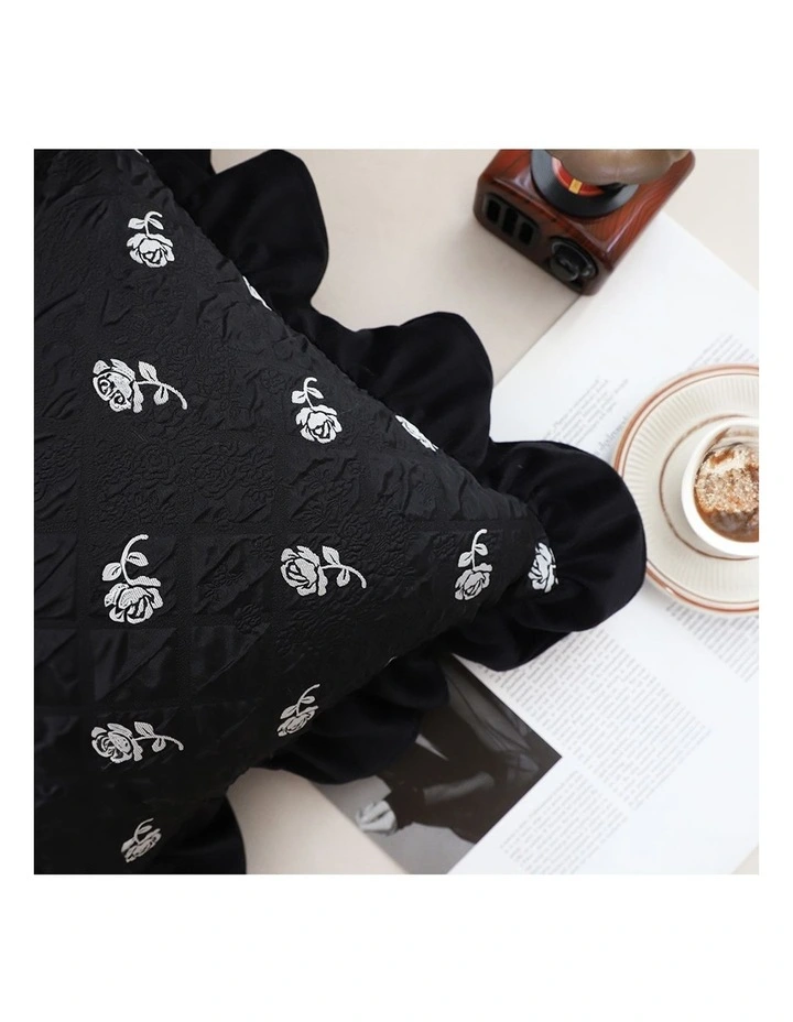 SOGA 2X 45cm Throw Pillow Black Ruffled Square Decorative Cushion for Rose Lovers Cozy Home Decor image 4