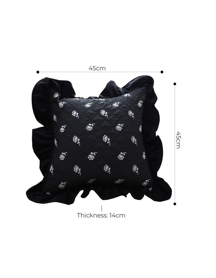 SOGA 2X 45cm Throw Pillow Black Ruffled Square Decorative Cushion for Rose Lovers Cozy Home Decor image 5