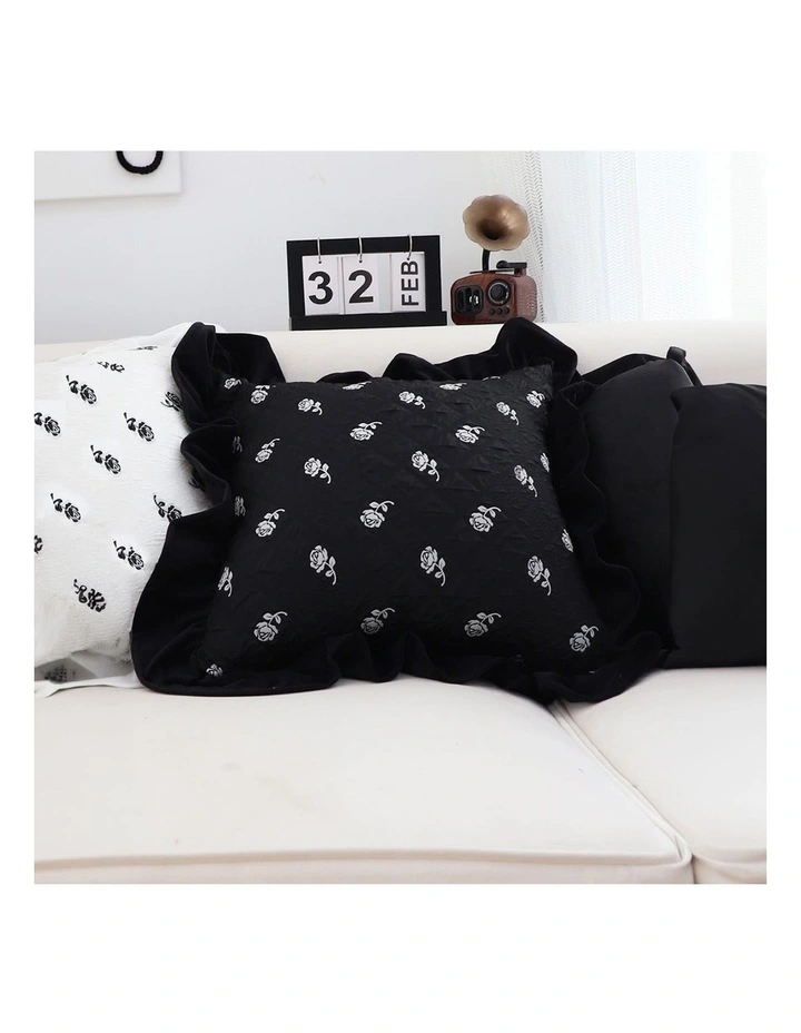 SOGA 2X 45cm Throw Pillow Black Ruffled Square Decorative Cushion for Rose Lovers Cozy Home Decor image 6