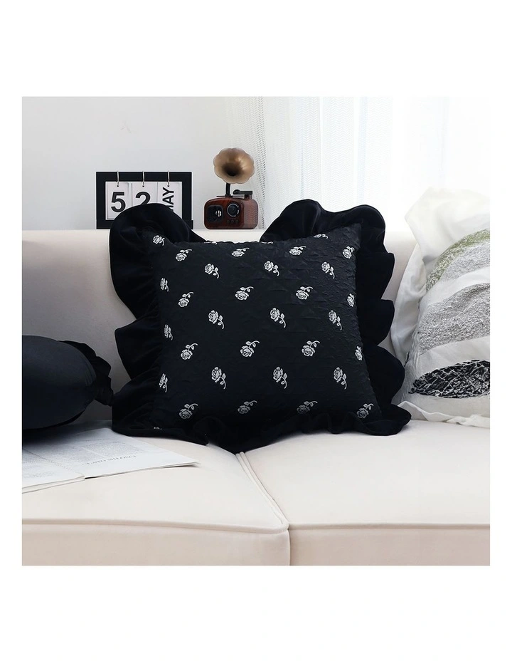 SOGA 2X 45cm Throw Pillow Black Ruffled Square Decorative Cushion for Rose Lovers Cozy Home Decor image 7