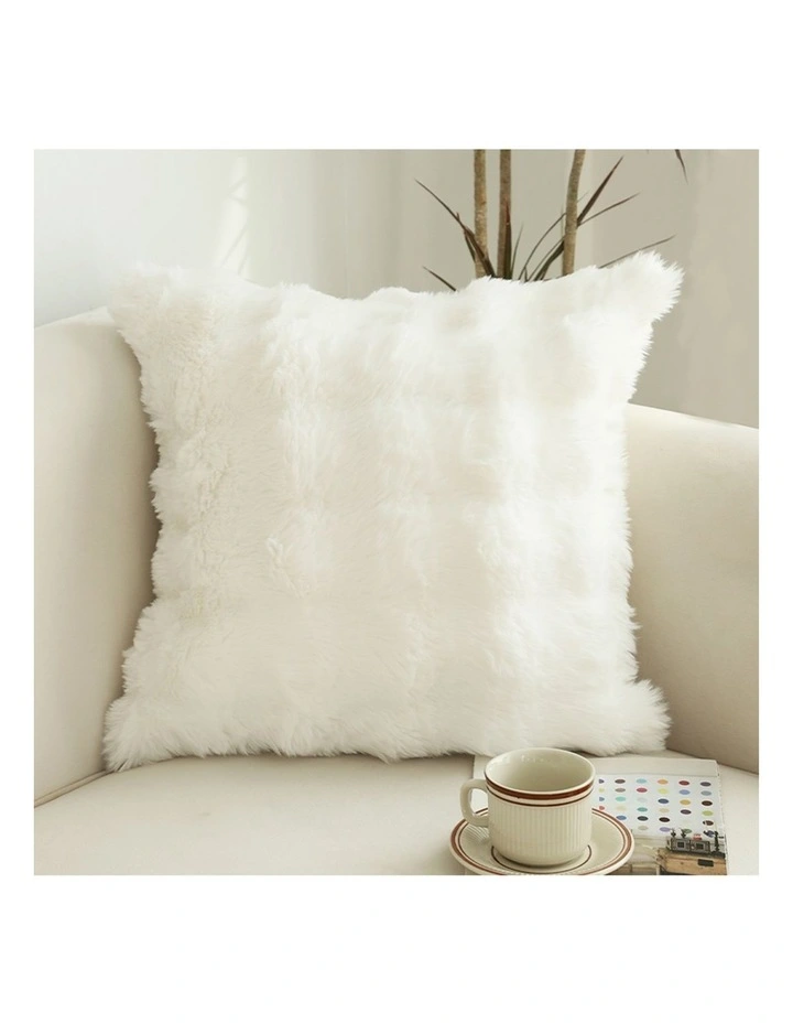 SOGA 2X 50cm White Faux Rabbit Fur Throw Pillow Soft Square Cushion Decor image 2