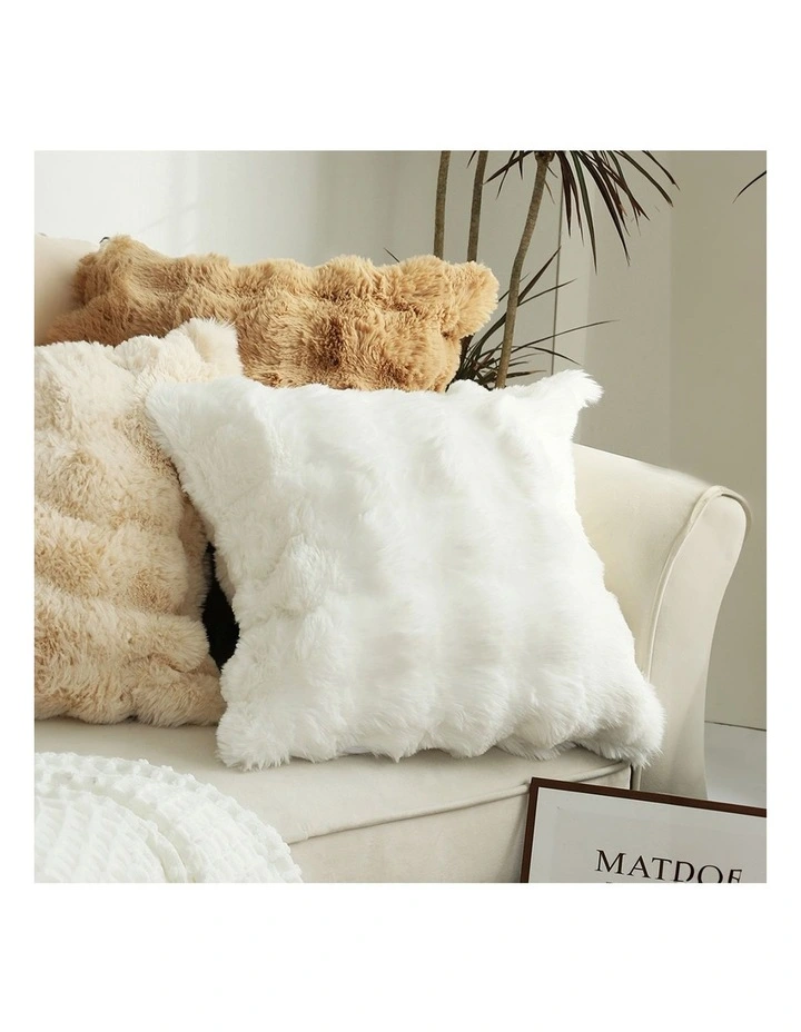 SOGA 2X 50cm White Faux Rabbit Fur Throw Pillow Soft Square Cushion Decor image 3