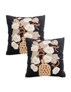 SOGA 2 Pack Black White Gold Floral Vase Embroidered Throw Pillow 45cm