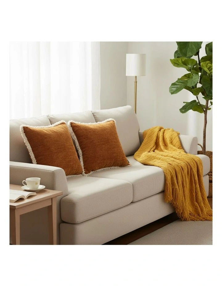 SOGA Home & Living Bundle  2 Sunset Orange Chenille Pillow & Yellow Diamond image 2