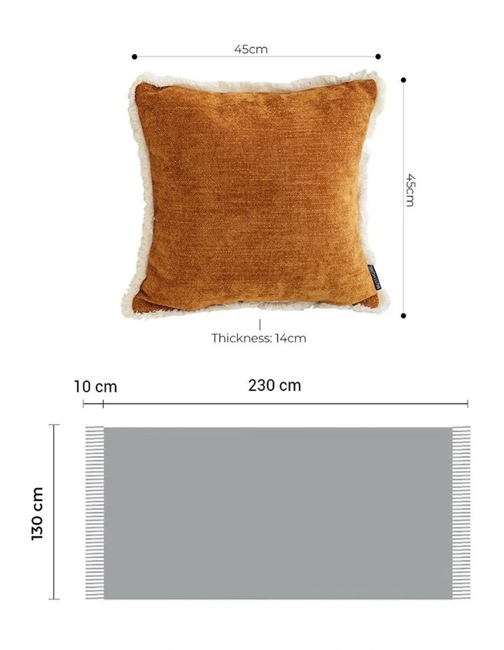 SOGA Home & Living Bundle  2 Sunset Orange Chenille Pillow & Yellow Diamond image 6