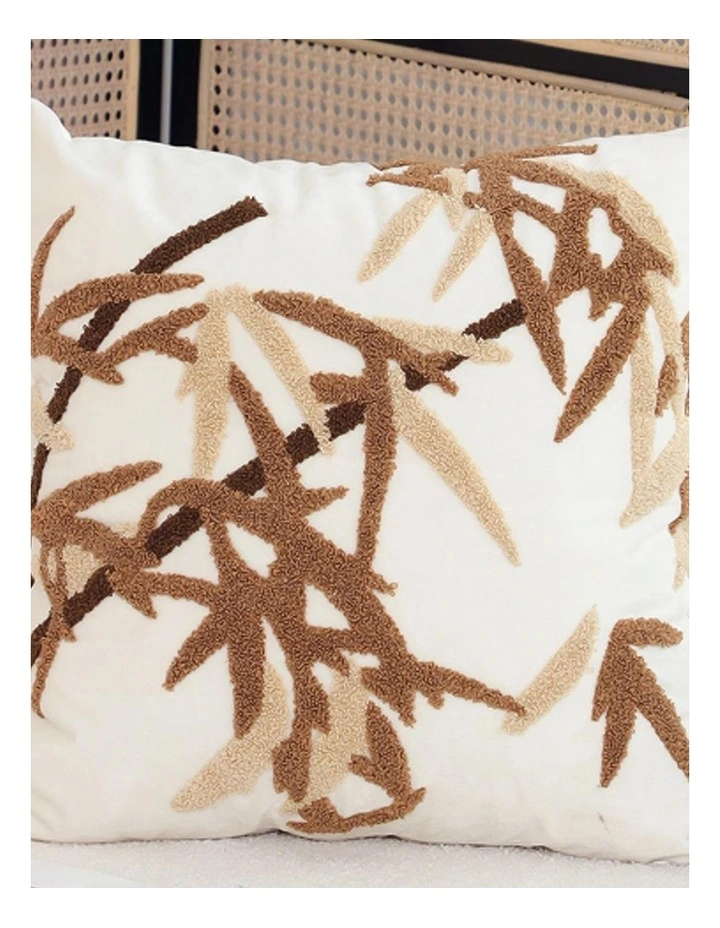 SOGA 2 Pack Cream Brown Bamboo Leaf Embroidered Throw Pillow 45cm image 2