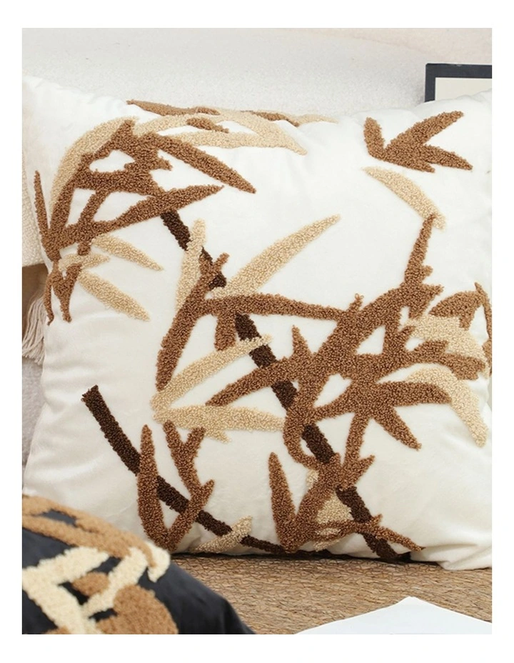 SOGA 2 Pack Cream Brown Bamboo Leaf Embroidered Throw Pillow 45cm image 3