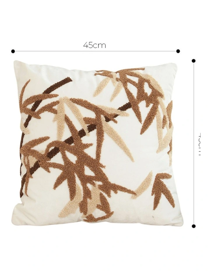 SOGA 2 Pack Cream Brown Bamboo Leaf Embroidered Throw Pillow 45cm image 4