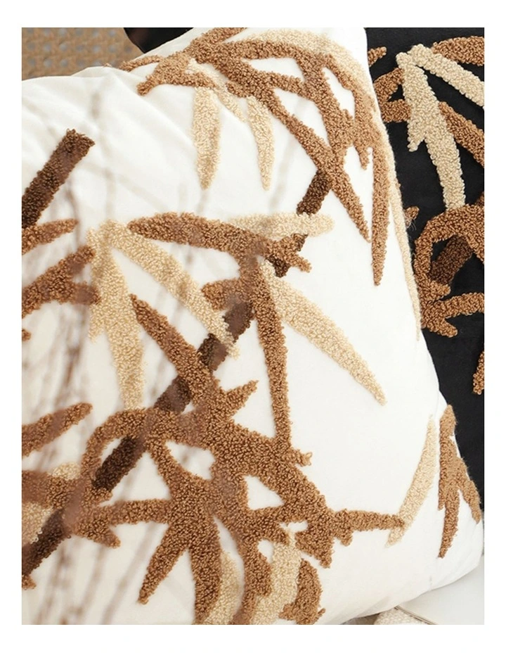 SOGA 2 Pack Cream Brown Bamboo Leaf Embroidered Throw Pillow 45cm image 5