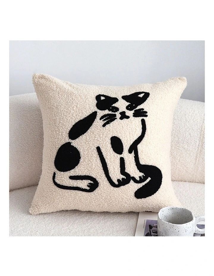 SOGA 2x 45cm Off-White Cat Design Square Throw Pillow image 2