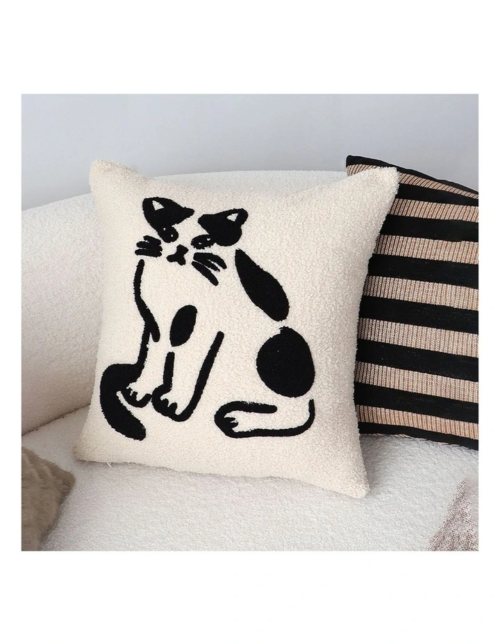 SOGA 2x 45cm Off-White Cat Design Square Throw Pillow image 4
