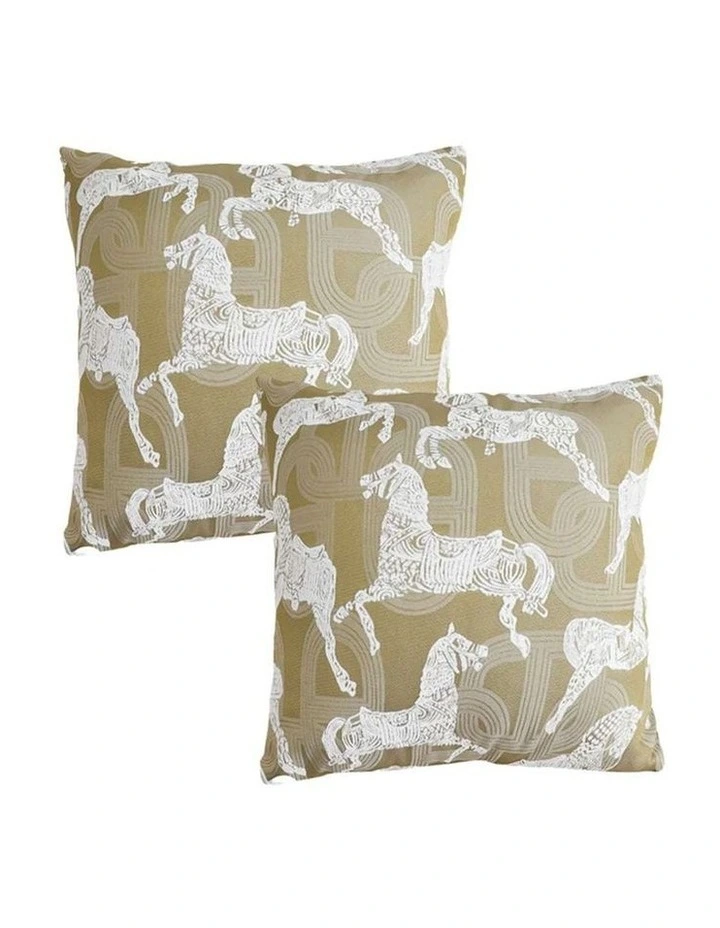 SOGA 2X 50cm Vintage Olive Green White Horse Pattern Throw Pillow image 1