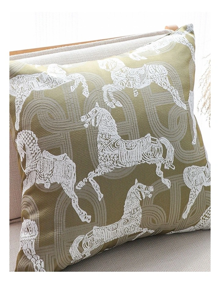 SOGA 2X 50cm Vintage Olive Green White Horse Pattern Throw Pillow image 3