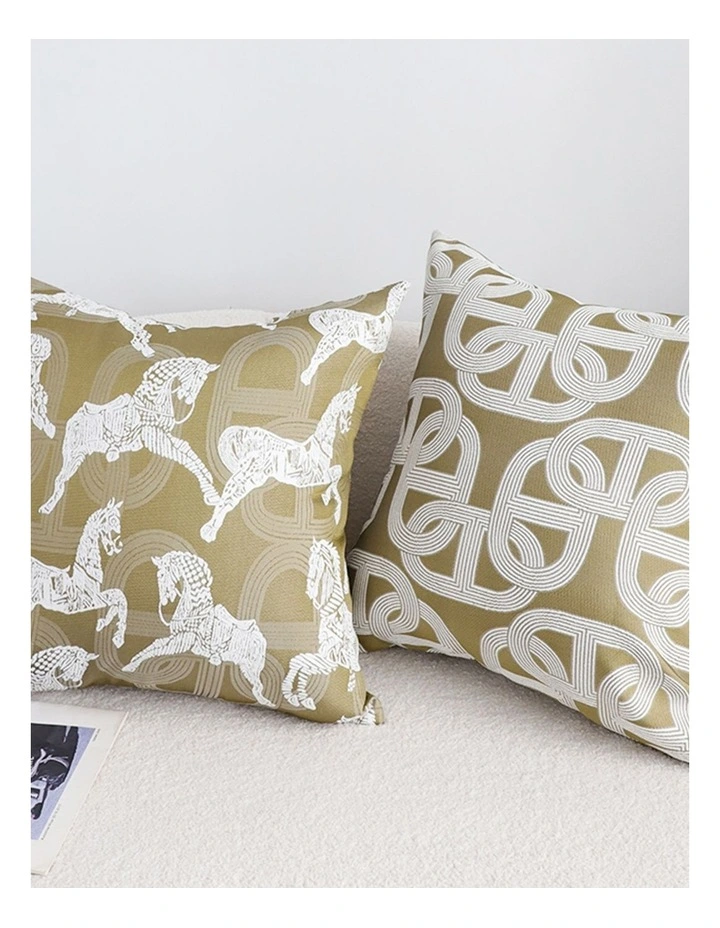 SOGA 2X 50cm Vintage Olive Green White Horse Pattern Throw Pillow image 4