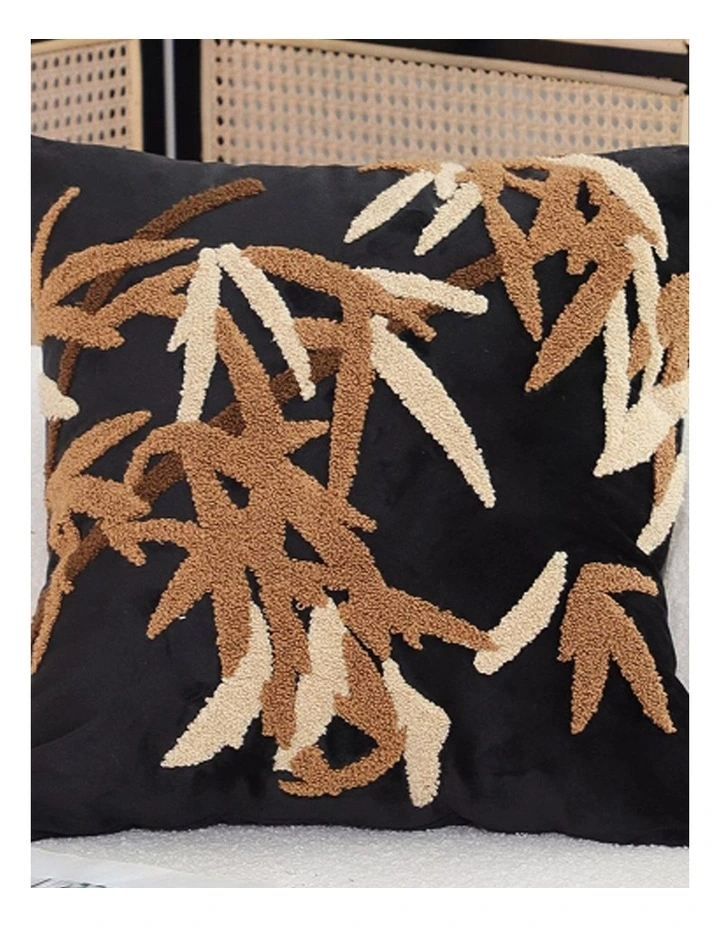 SOGA 2 Pack Black Brown Bamboo Leaf Embroidered Throw Pillow 45cm image 2