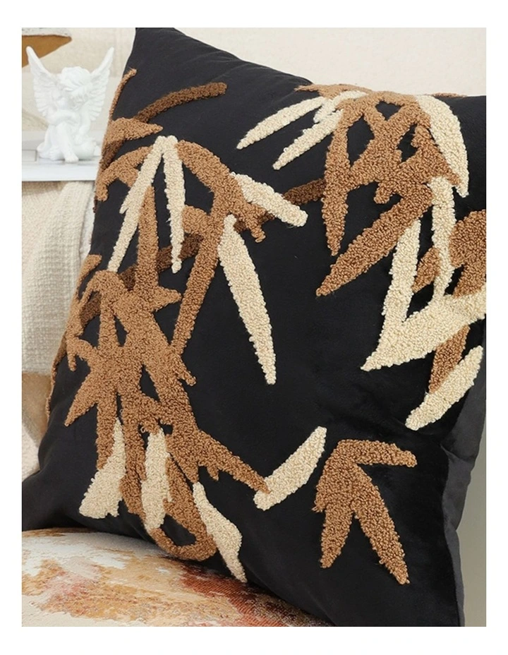 SOGA 2 Pack Black Brown Bamboo Leaf Embroidered Throw Pillow 45cm image 3