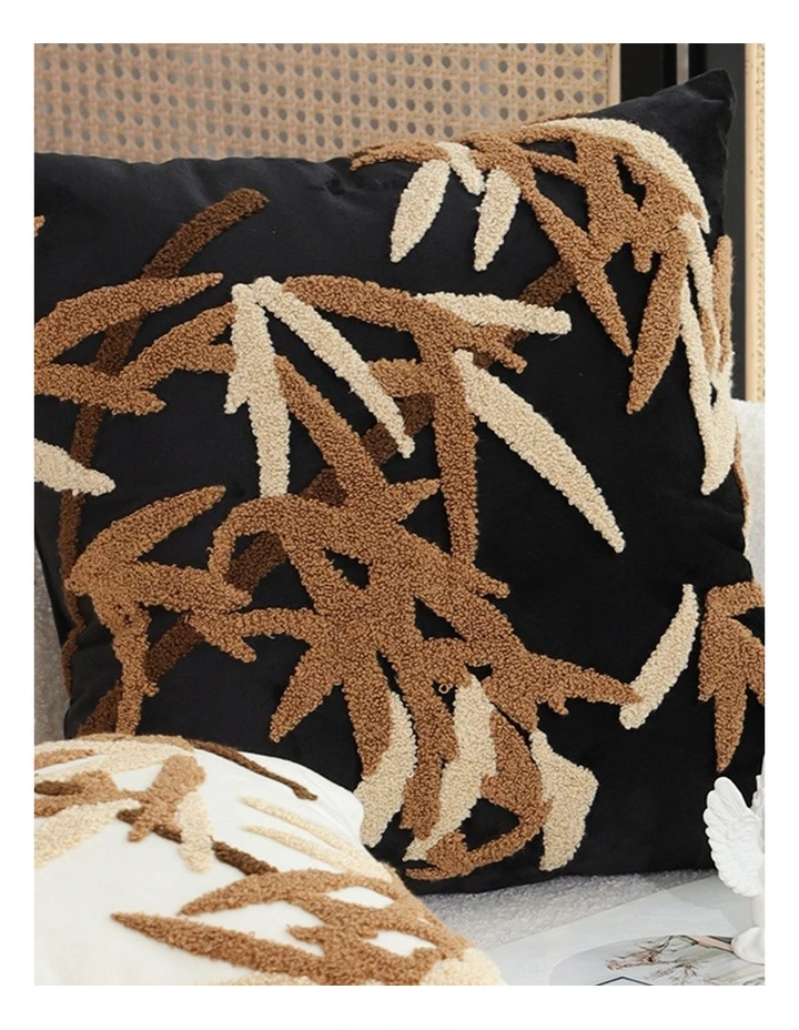 SOGA 2 Pack Black Brown Bamboo Leaf Embroidered Throw Pillow 45cm image 4