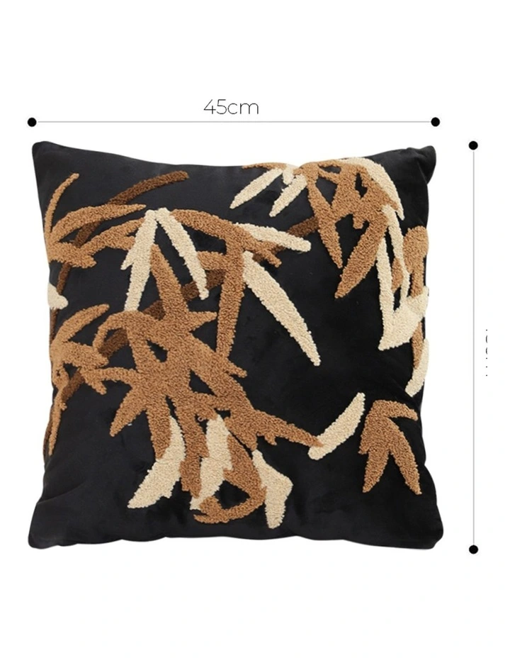 SOGA 2 Pack Black Brown Bamboo Leaf Embroidered Throw Pillow 45cm image 5