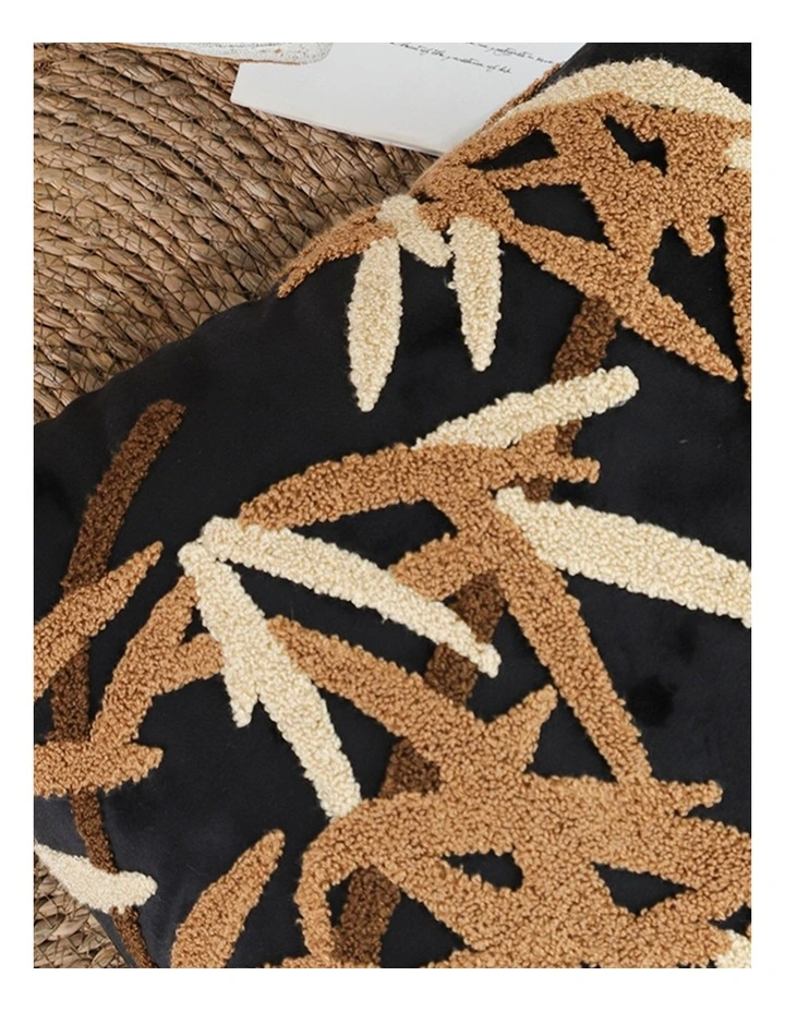 SOGA 2 Pack Black Brown Bamboo Leaf Embroidered Throw Pillow 45cm image 6