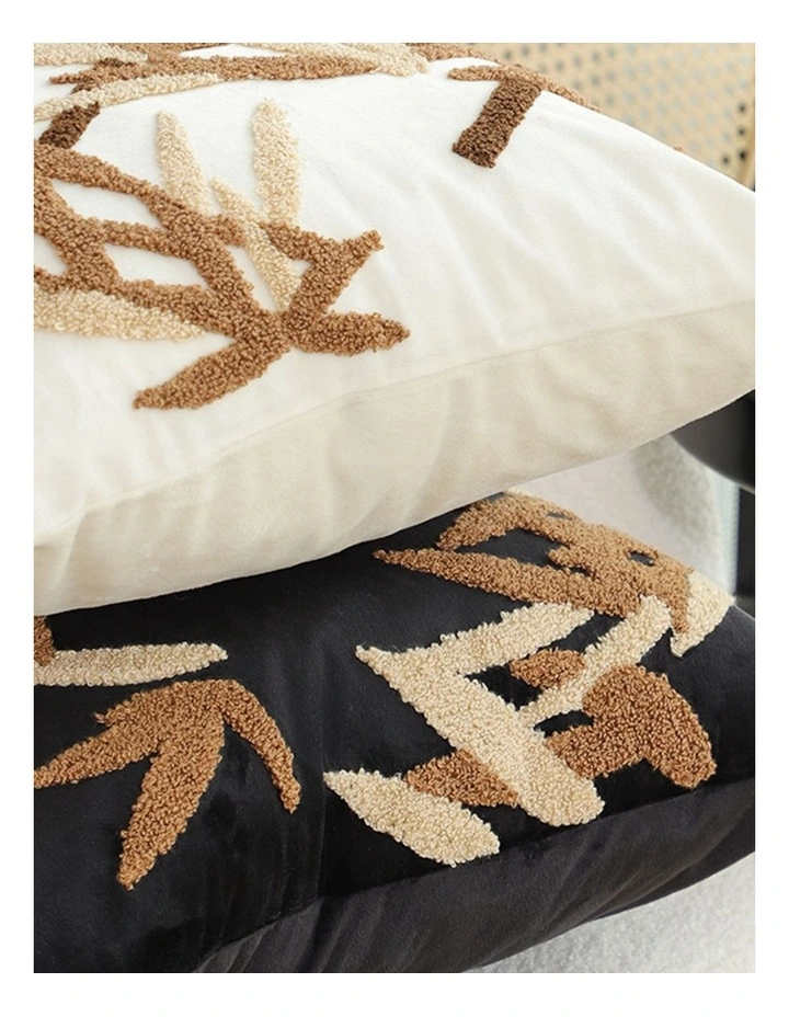 SOGA 2 Pack Black Brown Bamboo Leaf Embroidered Throw Pillow 45cm image 7