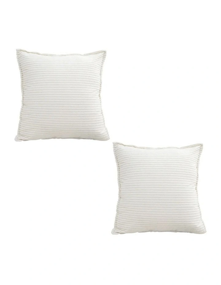 SOGA 2X 50cm Beige Throw Pillow Warm Wabi-sabi Striped Corduroy Square For Home Decor image 1