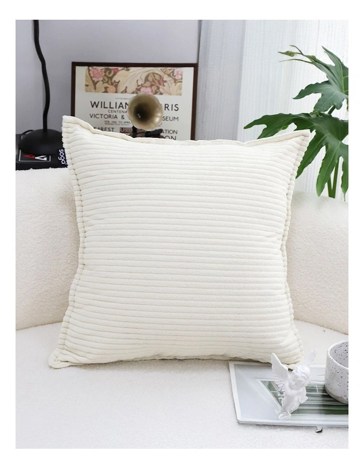 SOGA 2X 50cm Beige Throw Pillow Warm Wabi-sabi Striped Corduroy Square For Home Decor image 2