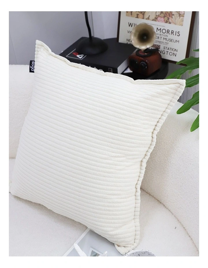SOGA 2X 50cm Beige Throw Pillow Warm Wabi-sabi Striped Corduroy Square For Home Decor image 3