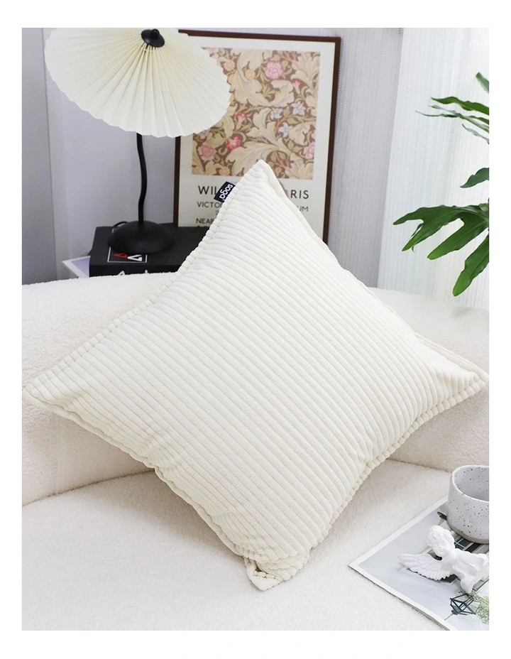 SOGA 2X 50cm Beige Throw Pillow Warm Wabi-sabi Striped Corduroy Square For Home Decor image 4