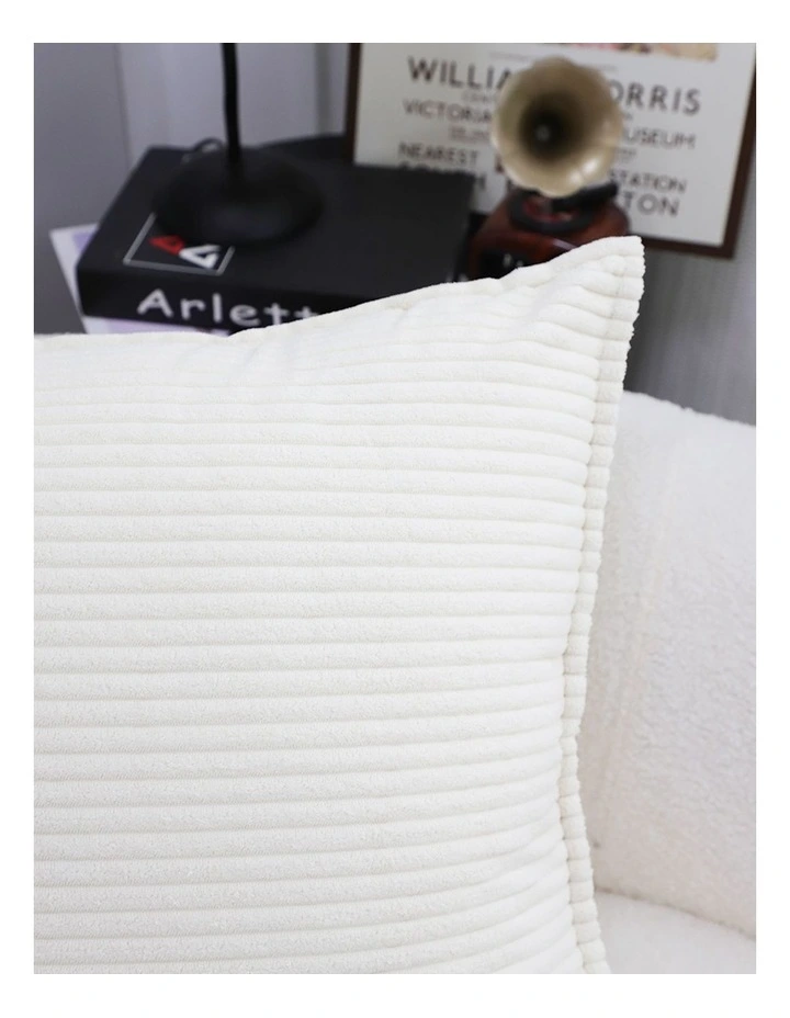 SOGA 2X 50cm Beige Throw Pillow Warm Wabi-sabi Striped Corduroy Square For Home Decor image 6